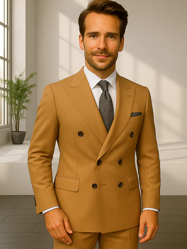 Wool Suit - Italian Made Business Suit by Statement Men's 2 Piece 100% Wool Double Breasted Suit - Pinstripe Pattern - Image 17