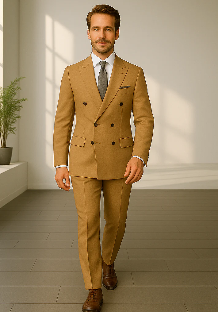 Wool Suit - Italian Made Business Suit by Statement Men's 2 Piece 100% Wool Double Breasted Suit - Pinstripe Pattern - Image 20