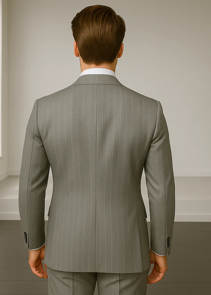 Wool Suit - Italian Made Business Suit by Statement Men's 2 Piece 100% Wool Double Breasted Suit - Pinstripe Pattern - Image 9