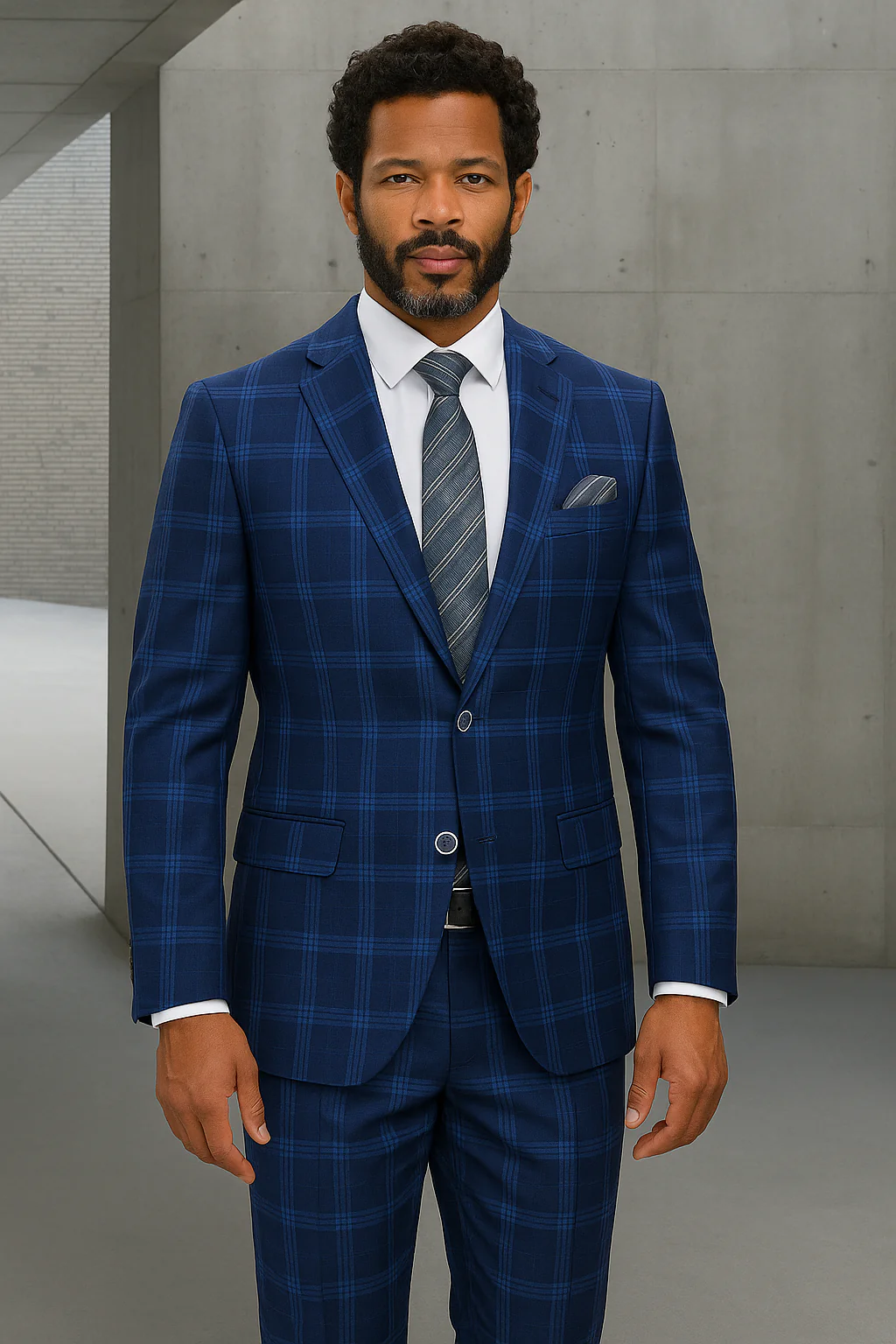 Wool Suit - Italian Made Business Suit by Statement Men's 2 Piece Big and Tall 100% Wool Fashion Suit - Bold Plaid - Image 6