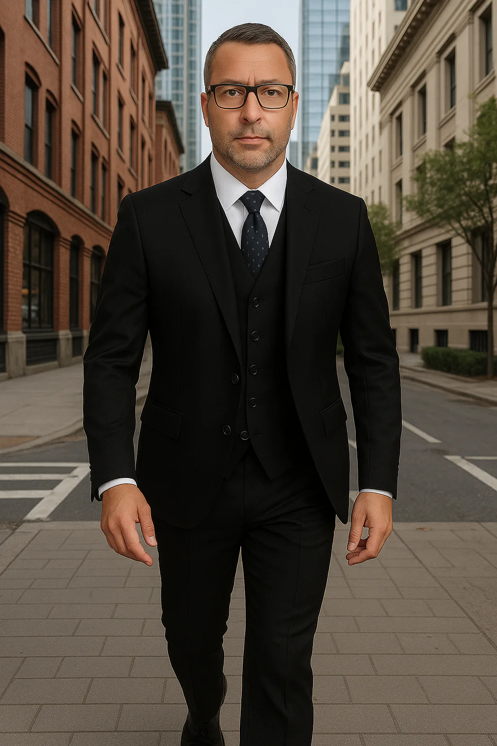 Wool Suit - Italian Made Business Suit by Statement Men's 3 Piece 100% Wool Fashion Suit - Herringbone Stripes - Image 2