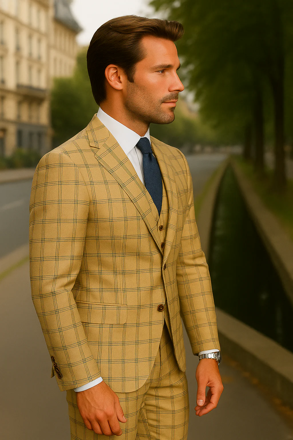 Wool Suit - Italian Made Business Suit by Statement Men's 3 Piece 100% Wool Fashion Suit - Modern Fit - Image 9