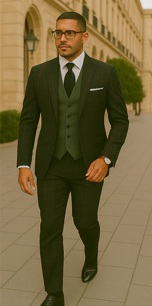 Wool Suit - Italian Made Business Suit by Statement Men's 3 Piece 100% Wool Modern Fit Suit - Bold Accent Color - Image 14