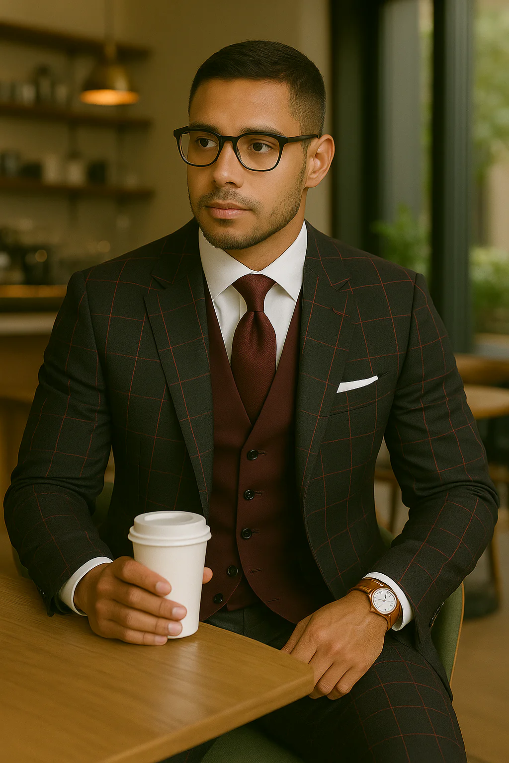 Wool Suit - Italian Made Business Suit by Statement Men's 3 Piece 100% Wool Modern Fit Suit - Bold Accent Color - Image 2