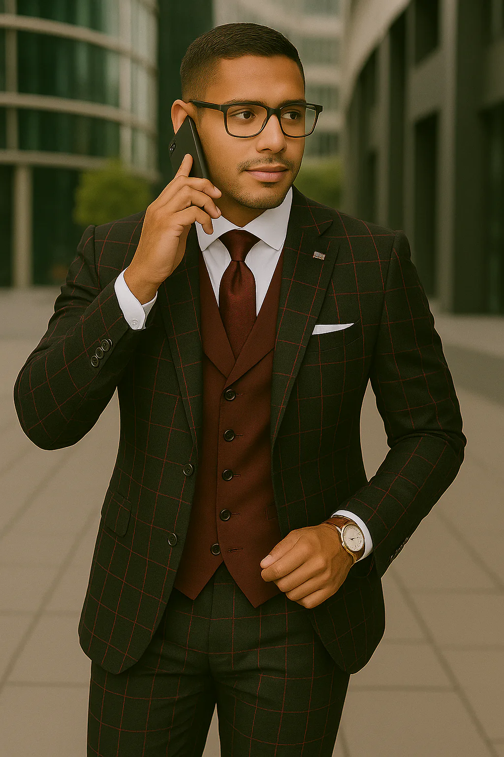 Wool Suit - Italian Made Business Suit by Statement Men's 3 Piece 100% Wool Modern Fit Suit - Bold Accent Color - Image 3