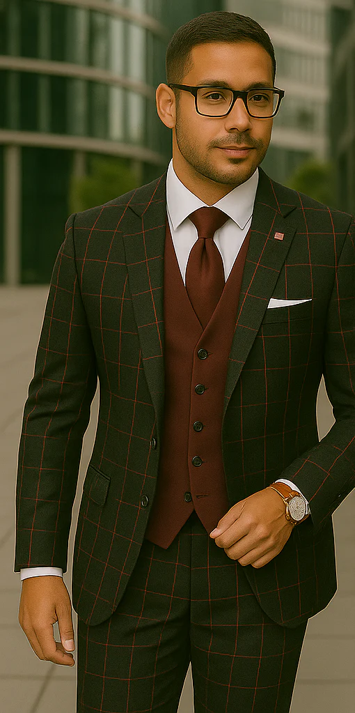 Wool Suit - Italian Made Business Suit by Statement Men's 3 Piece 100% Wool Modern Fit Suit - Bold Accent Color - Image 4