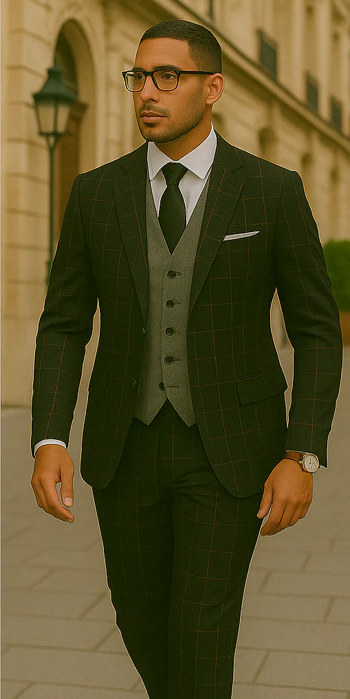 Wool Suit - Italian Made Business Suit by Statement Men's 3 Piece 100% Wool Modern Fit Suit - Bold Accent Color - Image 7