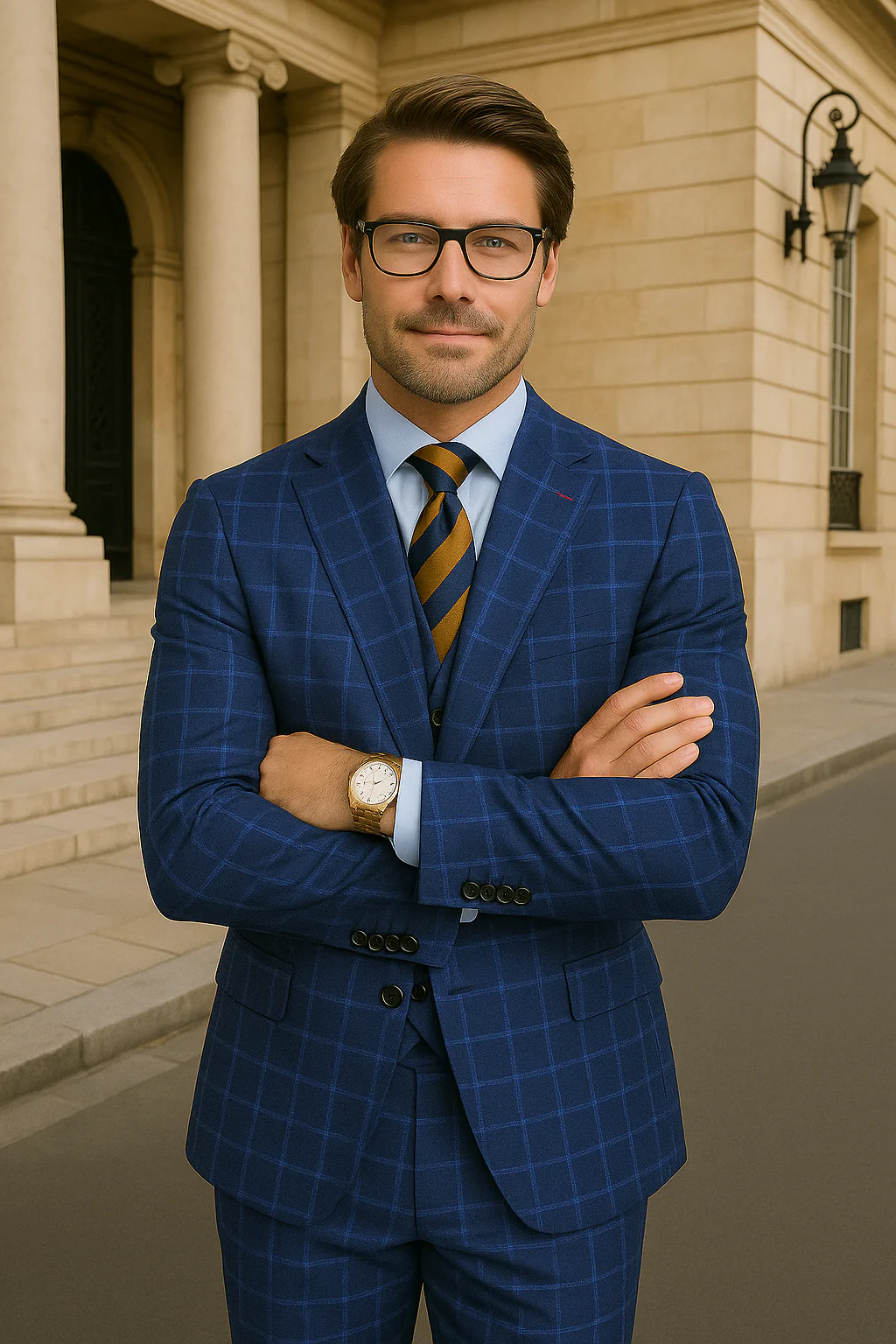 Wool Suit - Italian Made Business Suit by Statement Men's 3 Piece 100% Wool Modern Fit Suit - Classic Plaid Pattern - Image 3