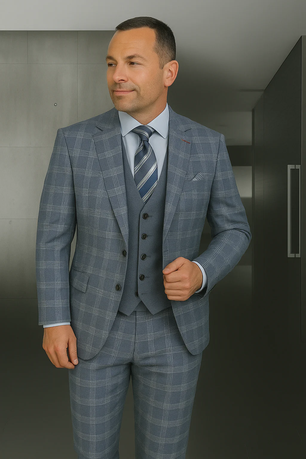 Wool Suit - Italian Made Business Suit by Statement Men's 3 Piece 100% Wool Modern Fit Suit - Coordinating Solid Color Vest - Image 11