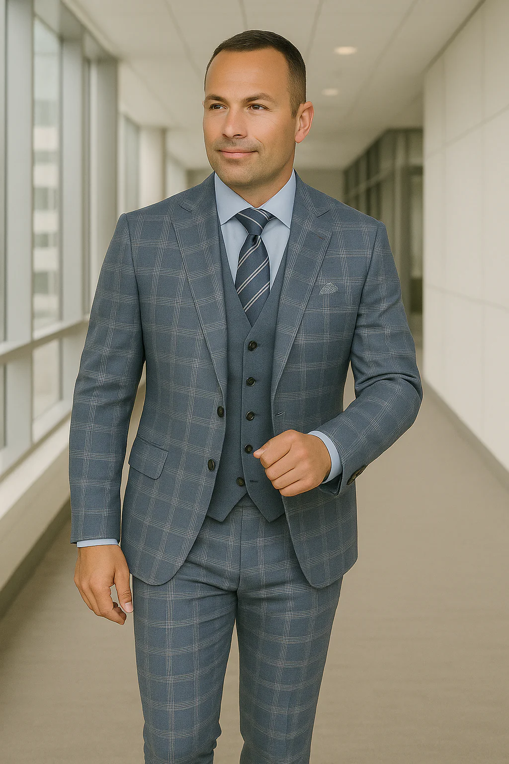 Wool Suit - Italian Made Business Suit by Statement Men's 3 Piece 100% Wool Modern Fit Suit - Coordinating Solid Color Vest - Image 12