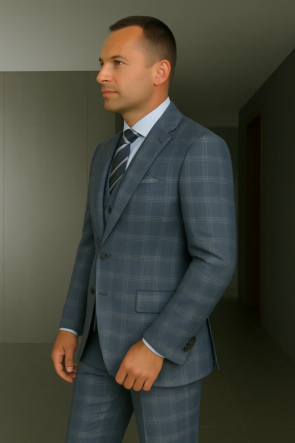 Wool Suit - Italian Made Business Suit by Statement Men's 3 Piece 100% Wool Modern Fit Suit - Coordinating Solid Color Vest - Image 14