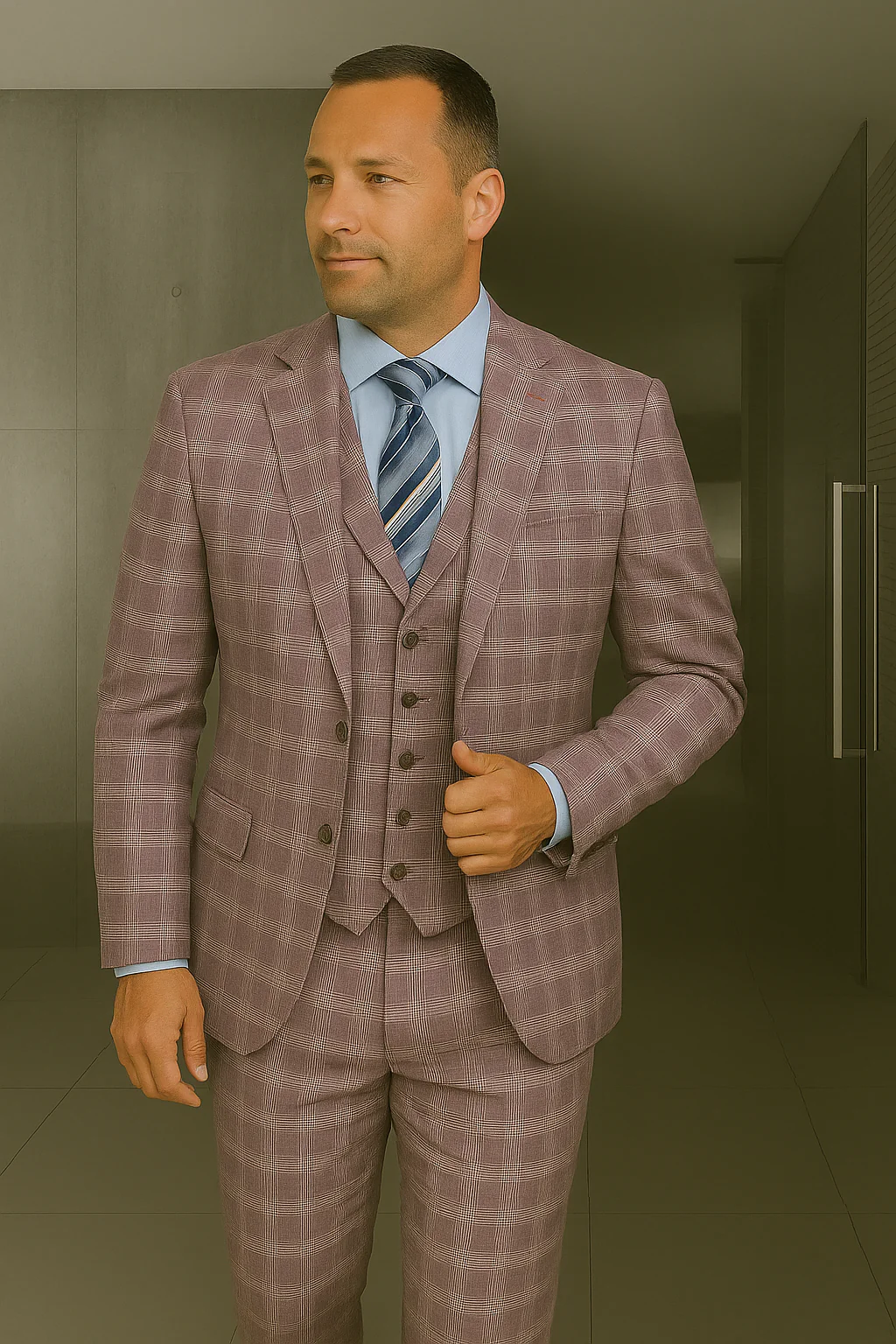 Wool Suit - Italian Made Business Suit by Statement Men's 3 Piece 100% Wool Modern Fit Suit - Coordinating Solid Color Vest - Image 6