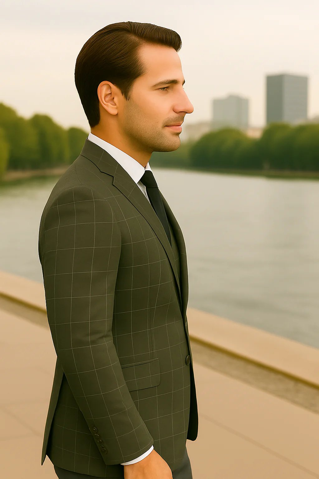 Wool Suit - Italian Made Business Suit by Statement Men's 3 Piece 100% Wool Modern Fit Suit - Fashion Pattern - Image 14