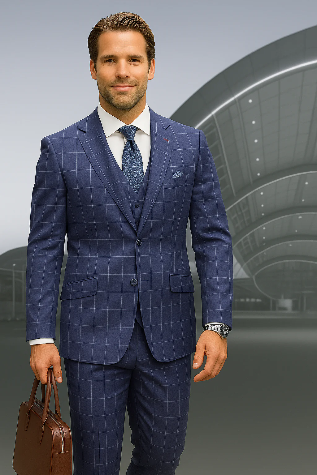 Wool Suit - Italian Made Business Suit by Statement Men's 3 Piece 100% Wool Modern Fit Suit - Fashion Pattern - Image 16