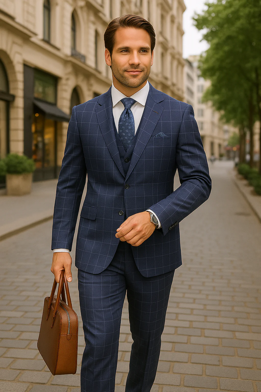 Wool Suit - Italian Made Business Suit by Statement Men's 3 Piece 100% Wool Modern Fit Suit - Fashion Pattern - Image 17