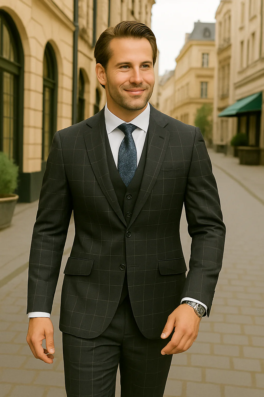 Wool Suit - Italian Made Business Suit by Statement Men's 3 Piece 100% Wool Modern Fit Suit - Fashion Pattern - Image 2
