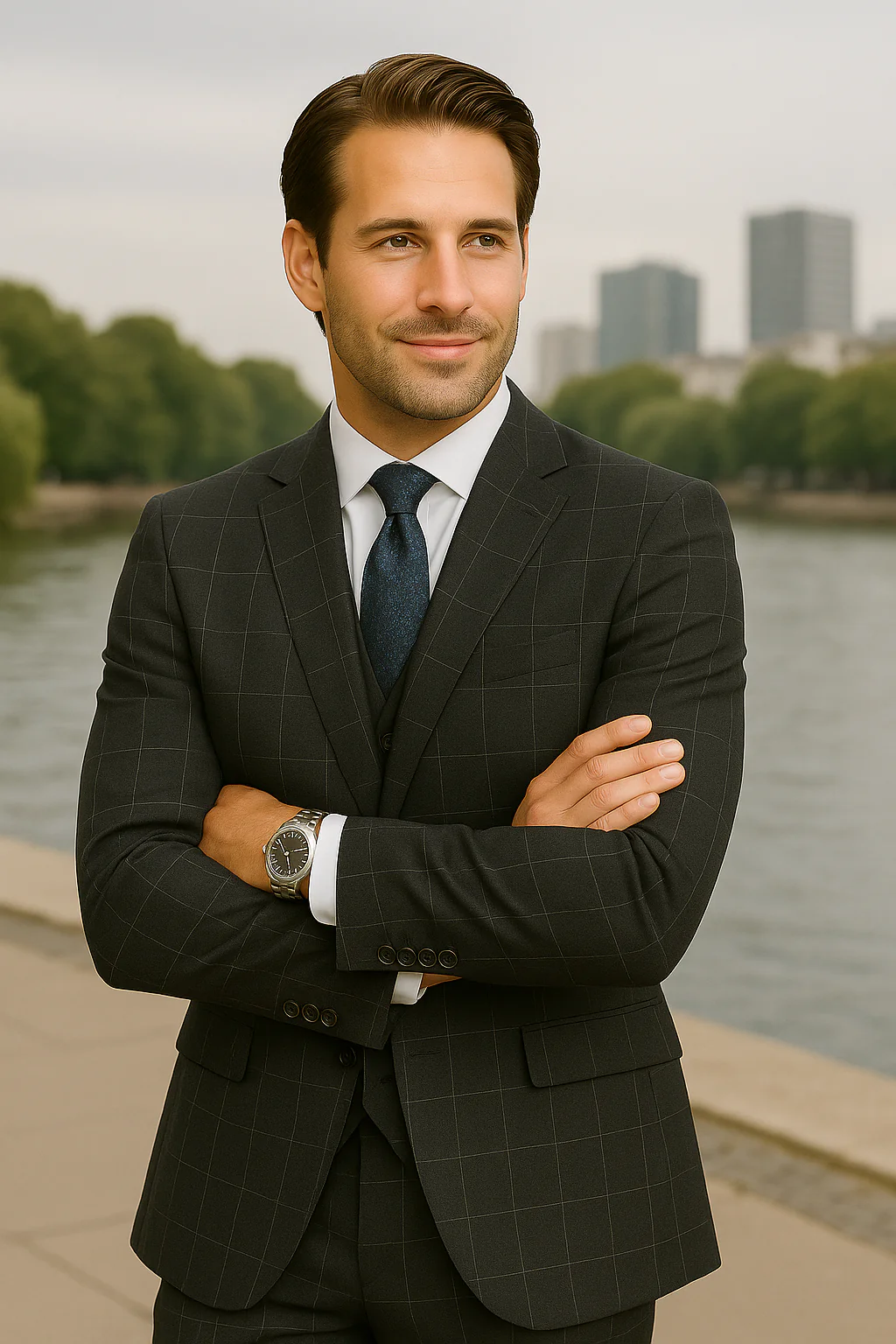 Wool Suit - Italian Made Business Suit by Statement Men's 3 Piece 100% Wool Modern Fit Suit - Fashion Pattern - Image 3
