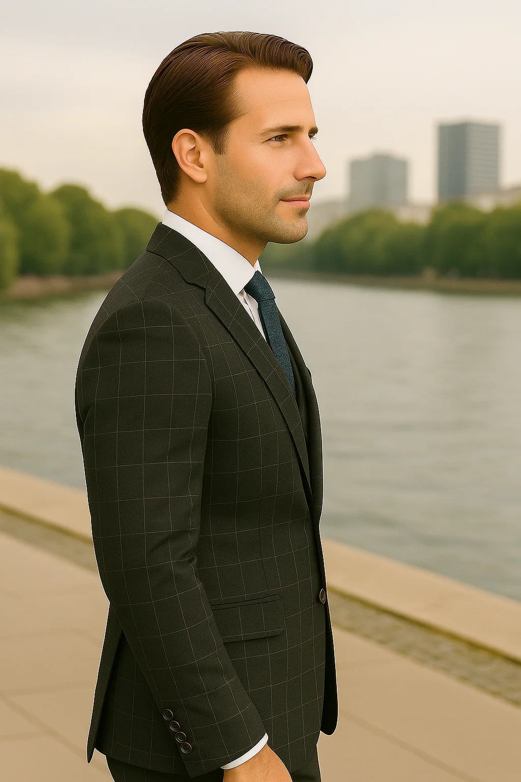 Wool Suit - Italian Made Business Suit by Statement Men's 3 Piece 100% Wool Modern Fit Suit - Fashion Pattern - Image 4