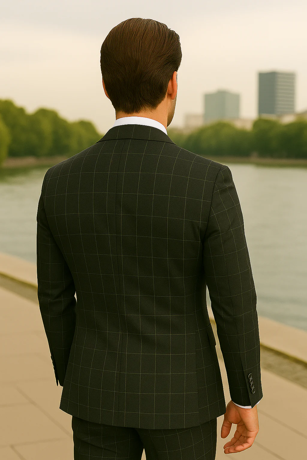 Wool Suit - Italian Made Business Suit by Statement Men's 3 Piece 100% Wool Modern Fit Suit - Fashion Pattern - Image 5