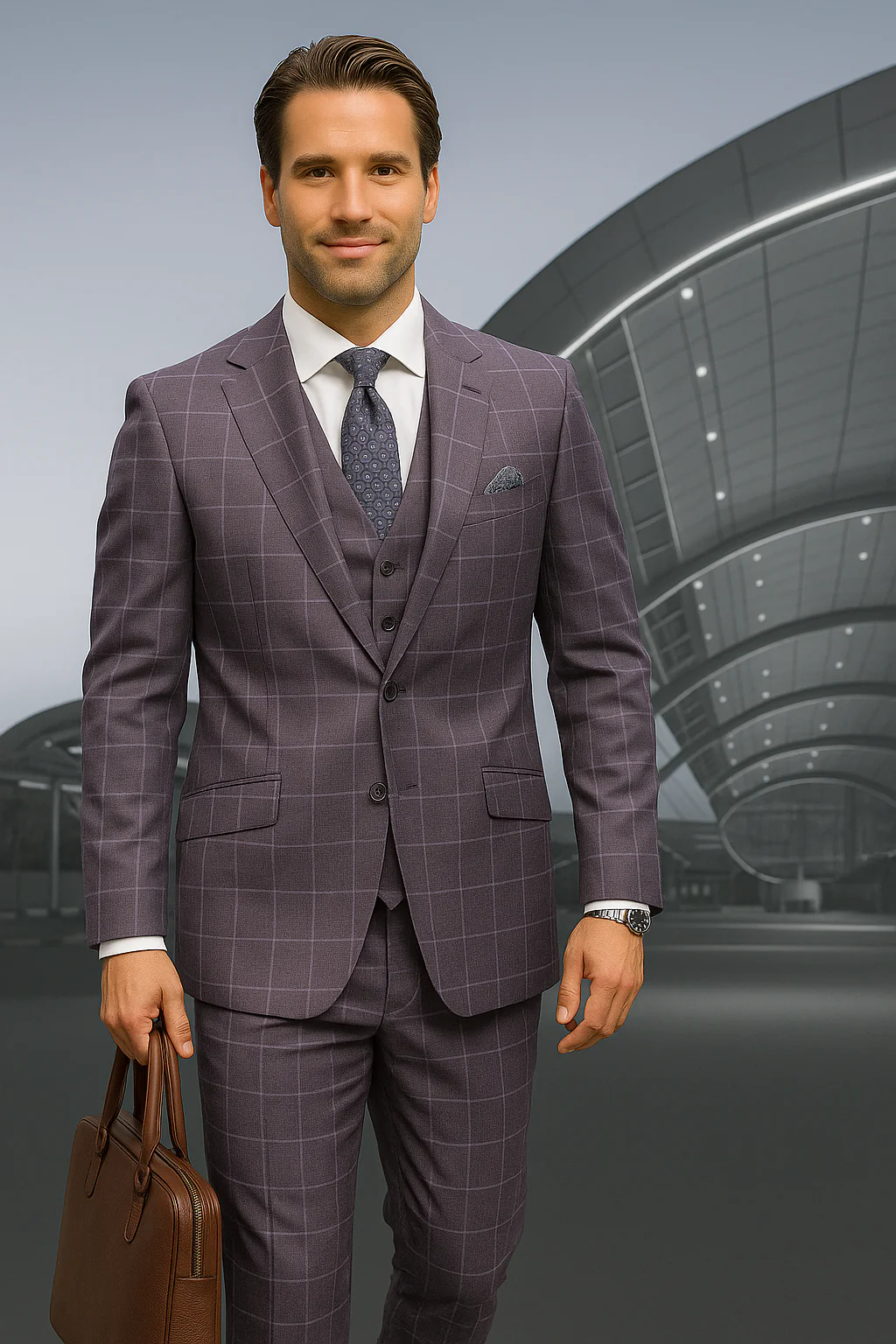 Wool Suit - Italian Made Business Suit by Statement Men's 3 Piece 100% Wool Modern Fit Suit - Fashion Pattern - Image 6