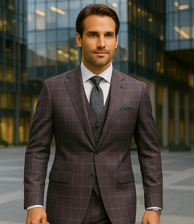 Wool Suit - Italian Made Business Suit by Statement Men's 3 Piece 100% Wool Modern Fit Suit - Fashion Pattern - Image 7