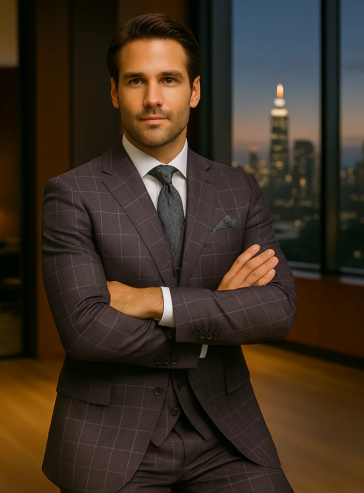 Wool Suit - Italian Made Business Suit by Statement Men's 3 Piece 100% Wool Modern Fit Suit - Fashion Pattern - Image 8