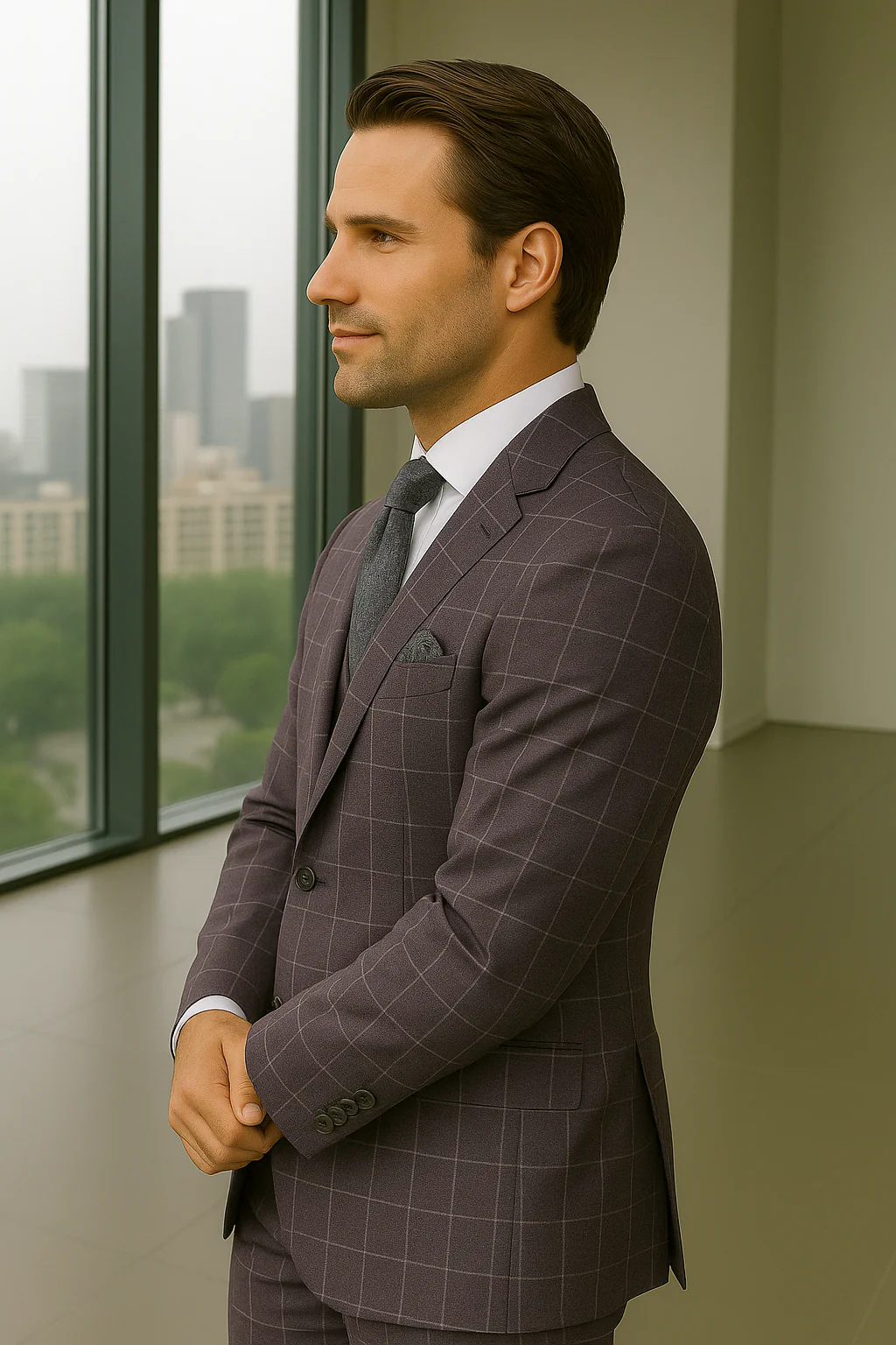 Wool Suit - Italian Made Business Suit by Statement Men's 3 Piece 100% Wool Modern Fit Suit - Fashion Pattern - Image 9