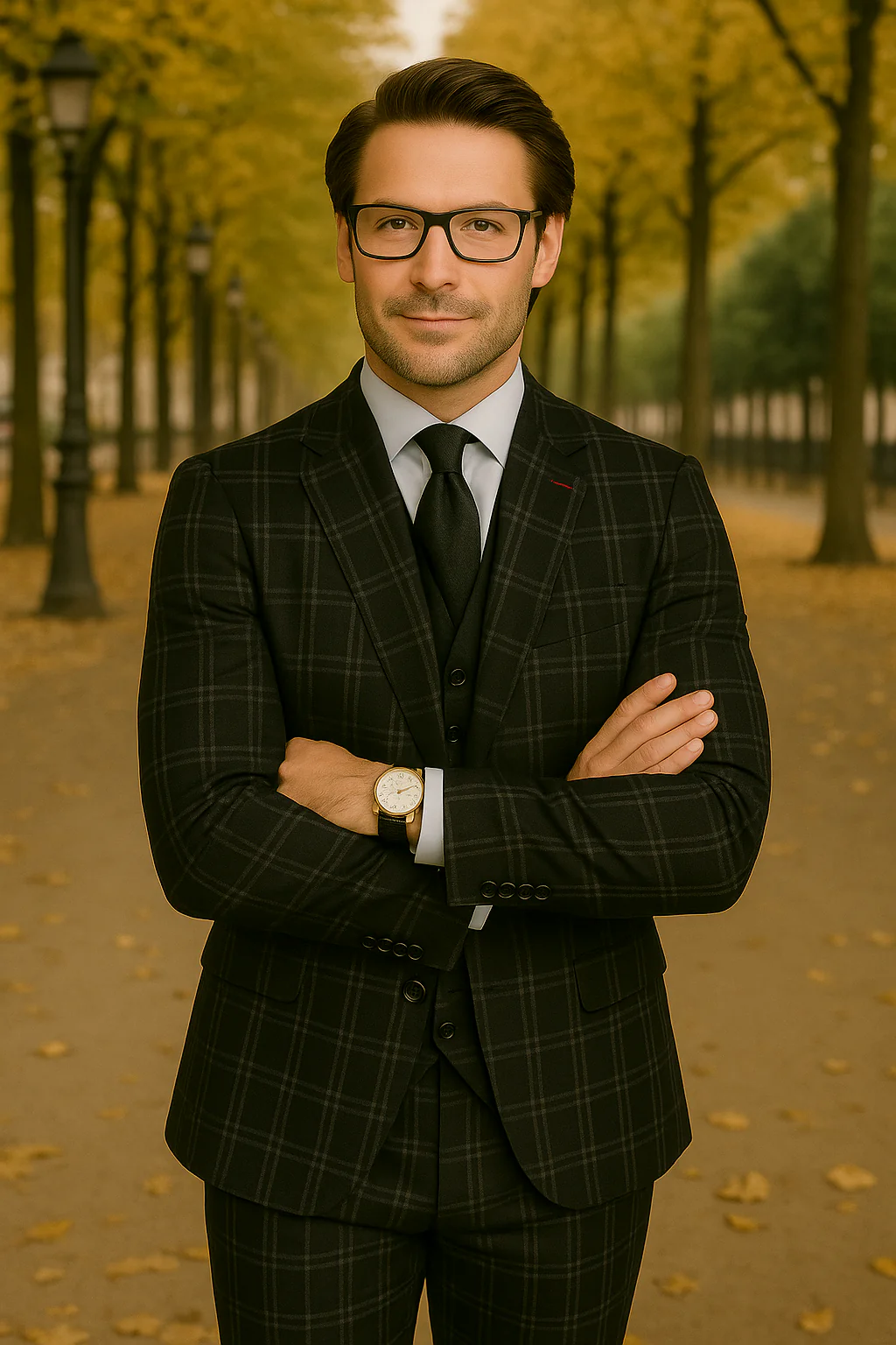Wool Suit - Italian Made Business Suit by Statement Men's 3 Piece 100% Wool Modern Fit Suit - Plaid Pattern - Image 3