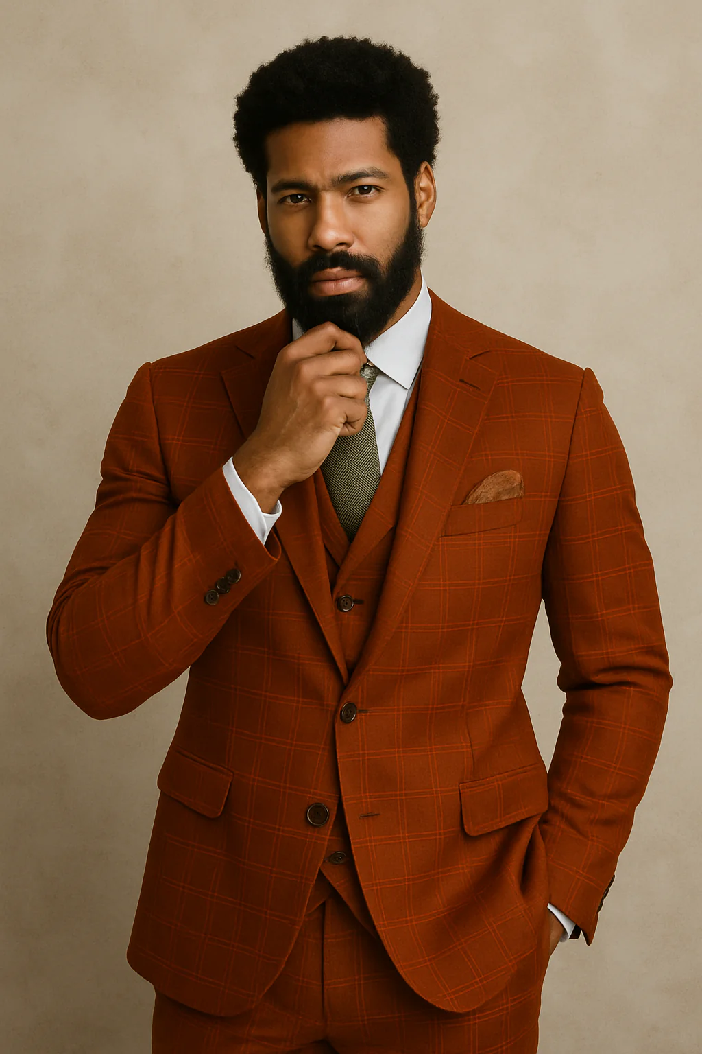 Wool Suit - Italian Made Business Suit by Statement Men's 3 Piece 100% Wool Modern Fit Suit - Sharp Plaid Pattern - Image 20