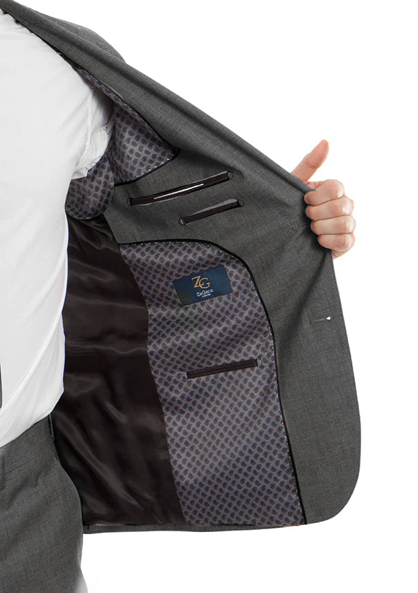 Arezzo Collection - 100% Wool Suit Modern Fit Italian Style 2 Piece in Dark Gray - Image 3
