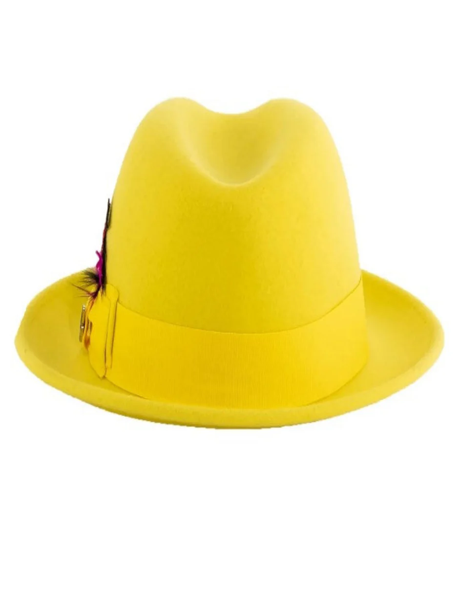 Yellow Dress Hat 1920s Fedora Style - Mens Narrow Brim Crushable Wool Dress Hat Trilby Fedora in Yellow - Image 3