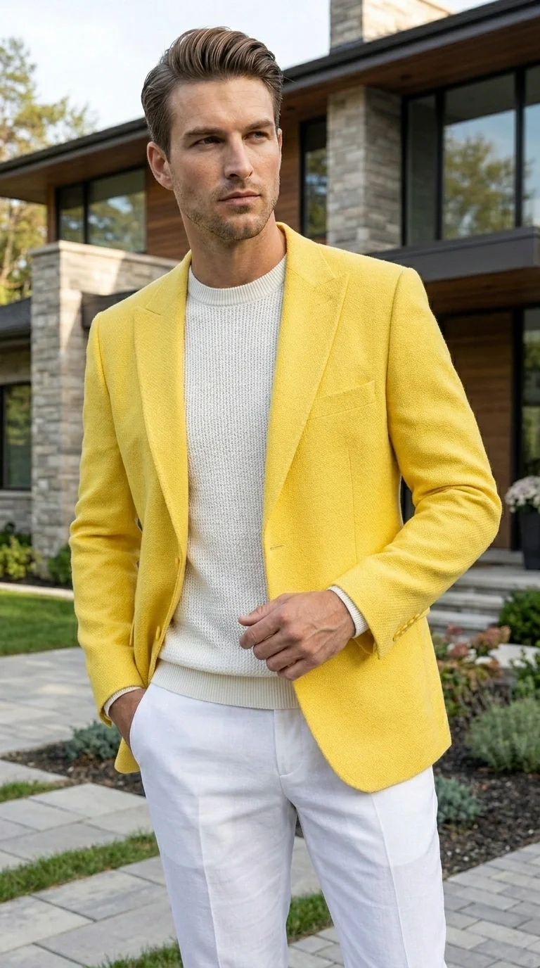 Zacci Brand Men’s Lemon Yellow Blazer Peak Lapel Hopsack Weave – Stylish Formal Blazer Jacket for Wedding, Party, Prom and Smart Casual Wear - Image 10