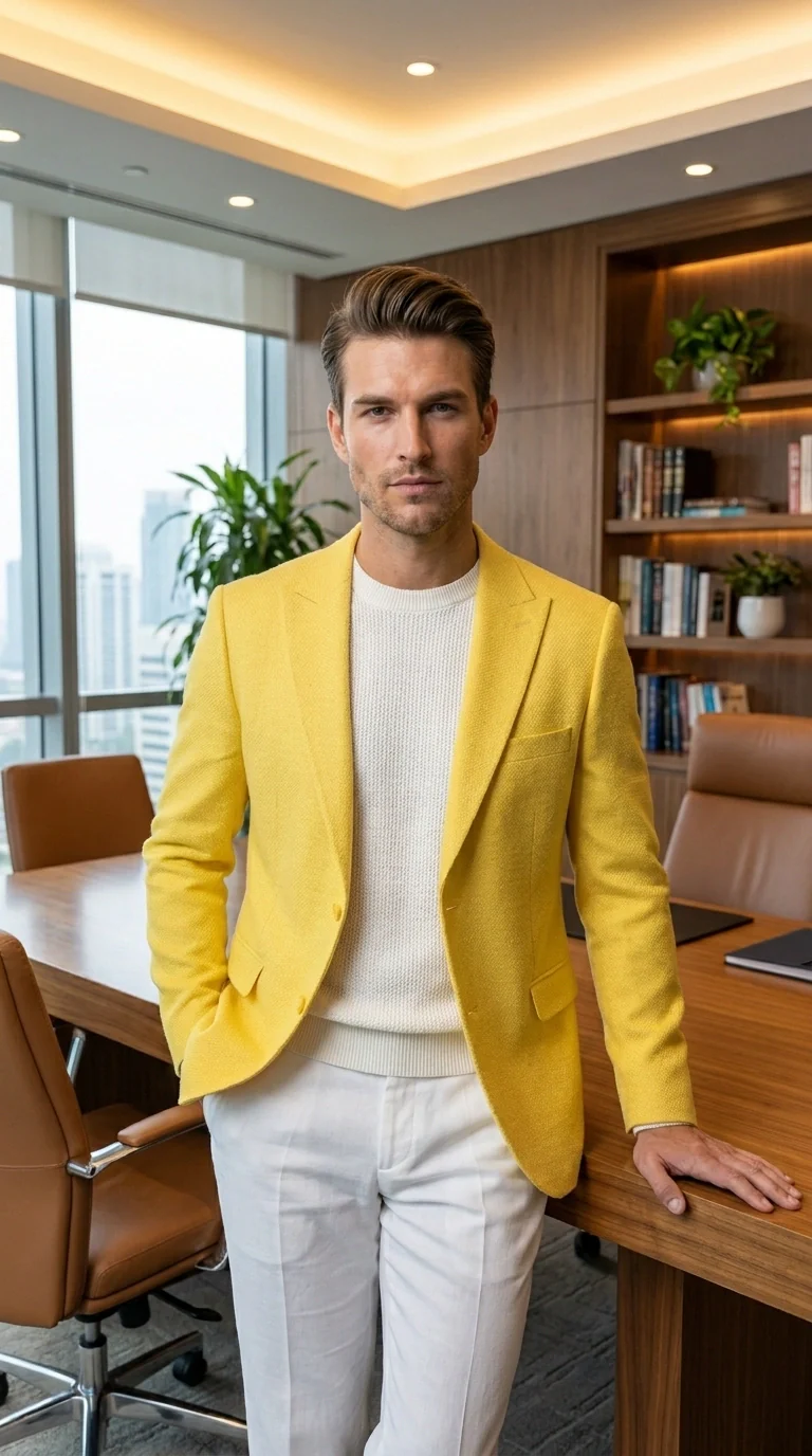 Zacci Brand Men’s Lemon Yellow Blazer Peak Lapel Hopsack Weave – Stylish Formal Blazer Jacket for Wedding, Party, Prom and Smart Casual Wear - Image 2