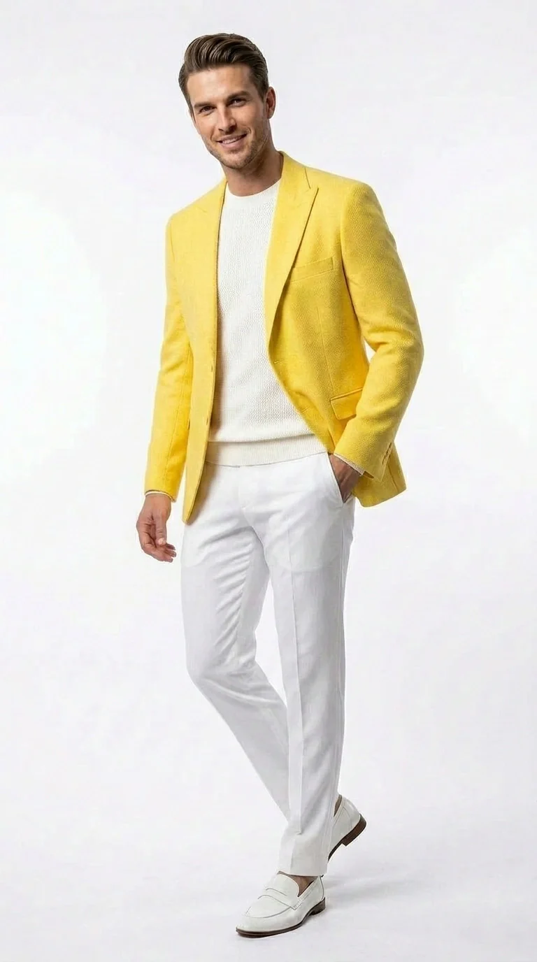 Zacci Brand Men’s Lemon Yellow Blazer Peak Lapel Hopsack Weave – Stylish Formal Blazer Jacket for Wedding, Party, Prom and Smart Casual Wear - Image 3