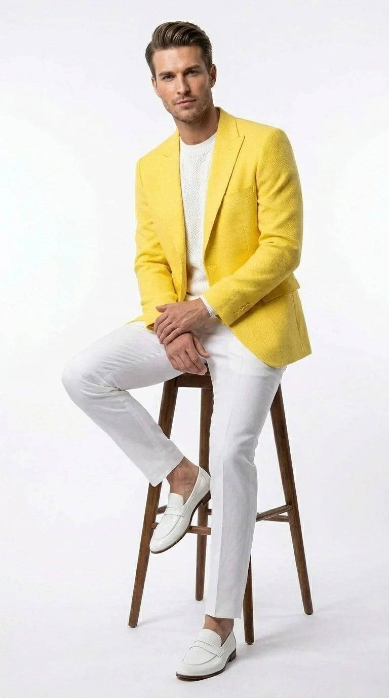 Zacci Brand Men’s Lemon Yellow Blazer Peak Lapel Hopsack Weave – Stylish Formal Blazer Jacket for Wedding, Party, Prom and Smart Casual Wear - Image 4