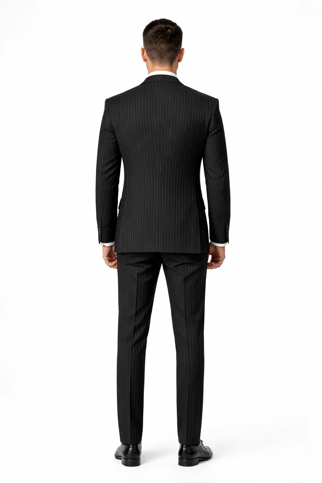 Mens Gangster Pinstripe 2 Button Double Breasted Vest Suit in Black - Image 2